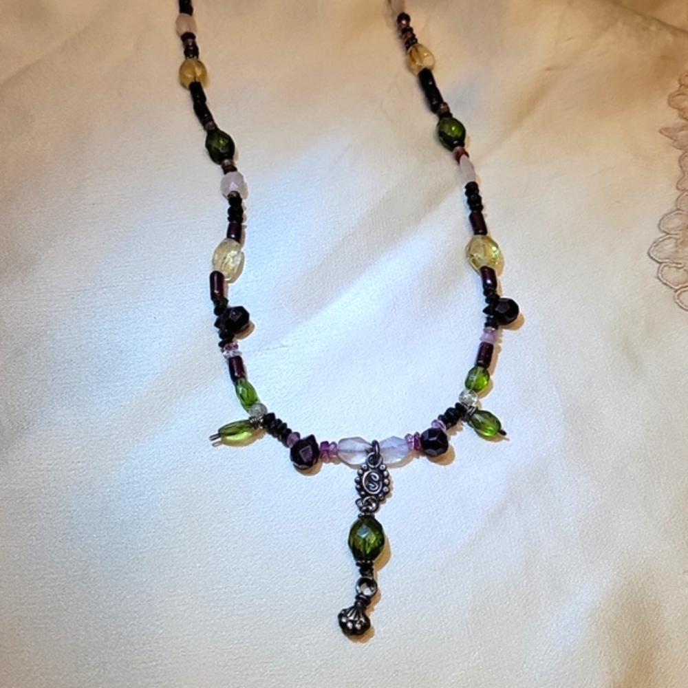 Peridot, Citrine, Garnet, Quartz Gem Bead Necklace